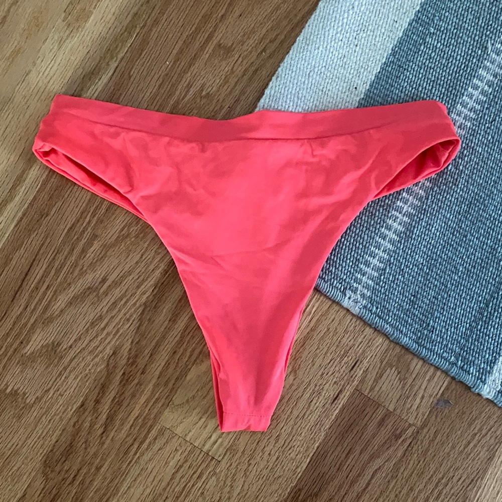 Frankie's Bikinis Neon Coral High-Cut Bikini Bottom